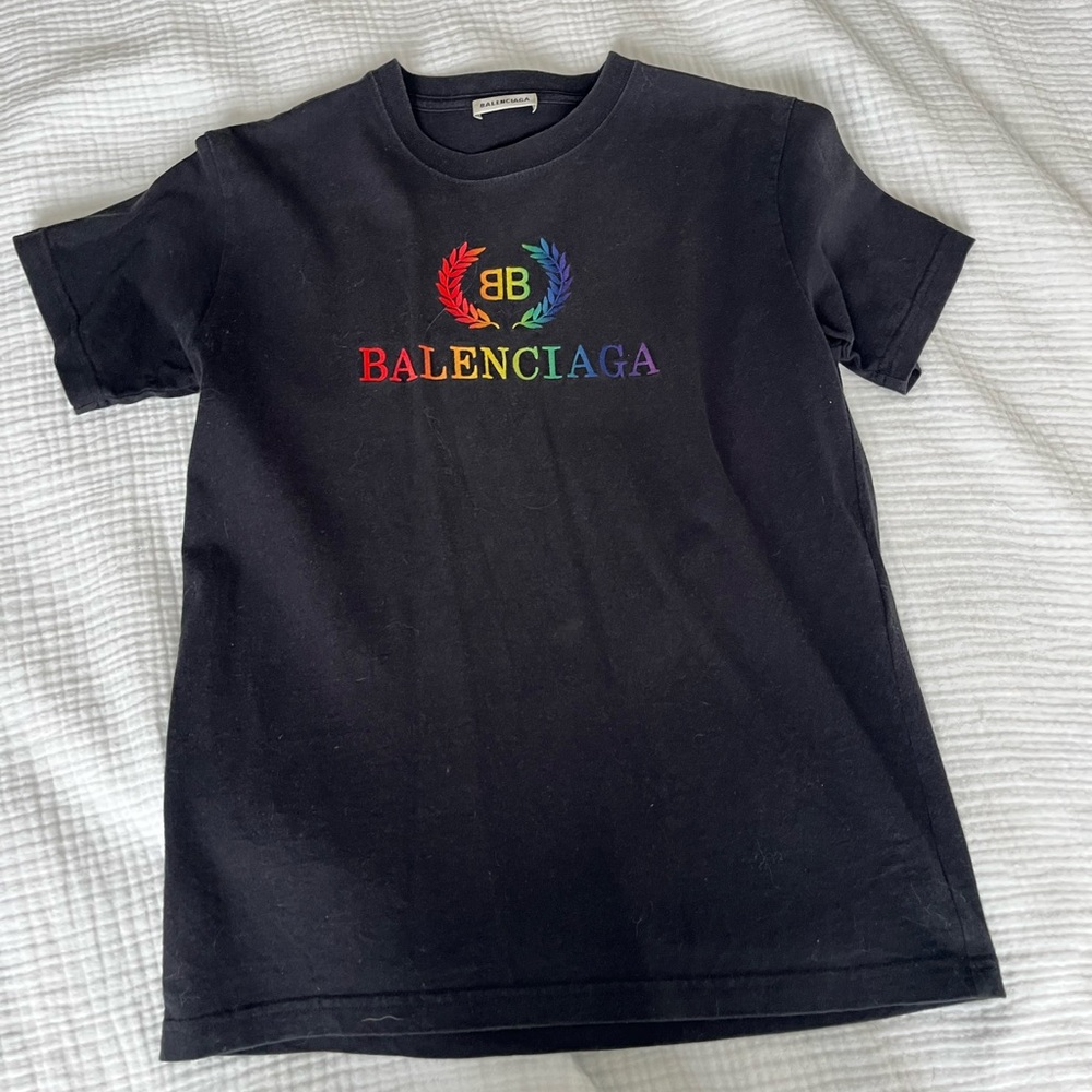 Balenciaga Black Tee with Multicolor Logo